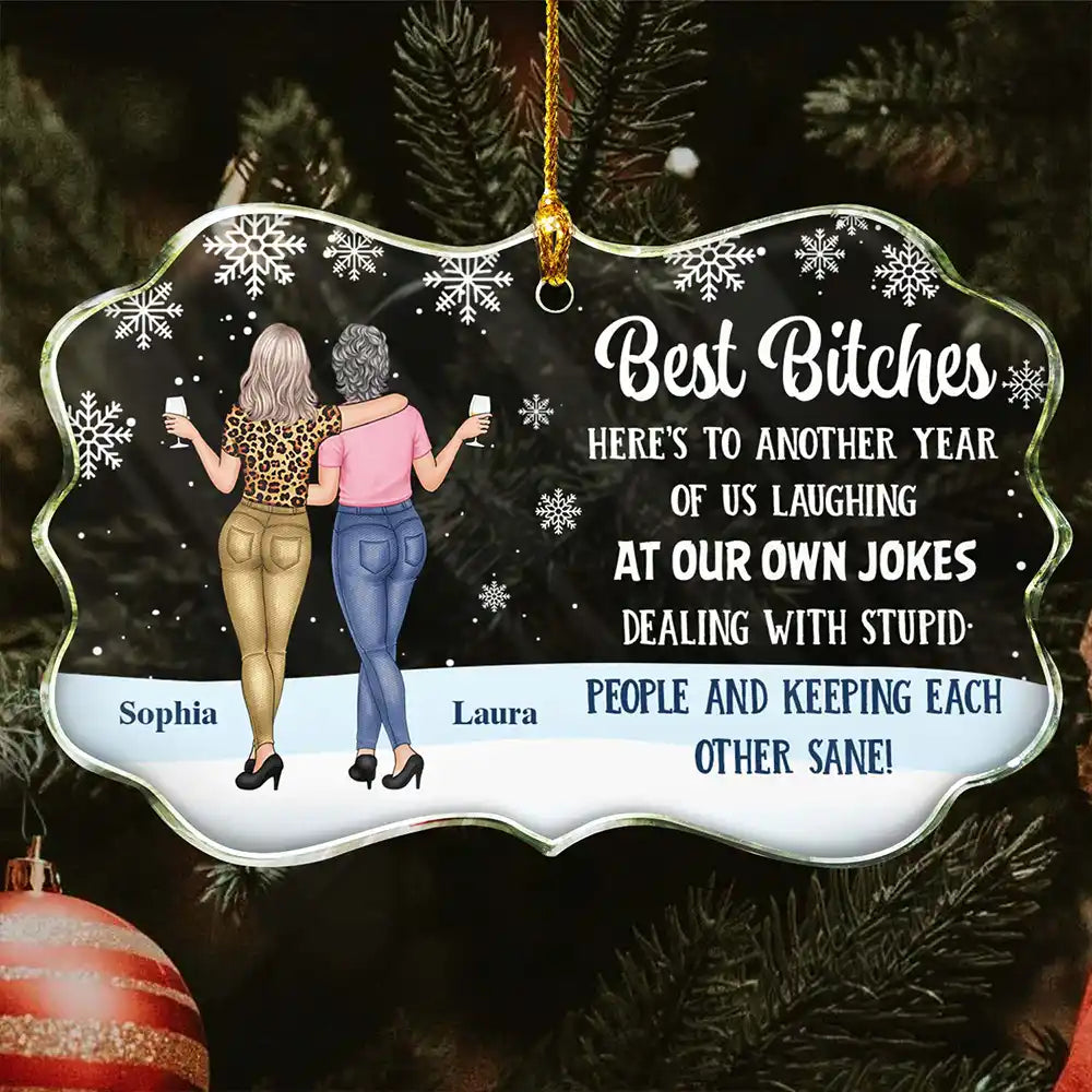 Best Friends Here's To Another Year Of Us - Personalized Medallion Glass Ornament