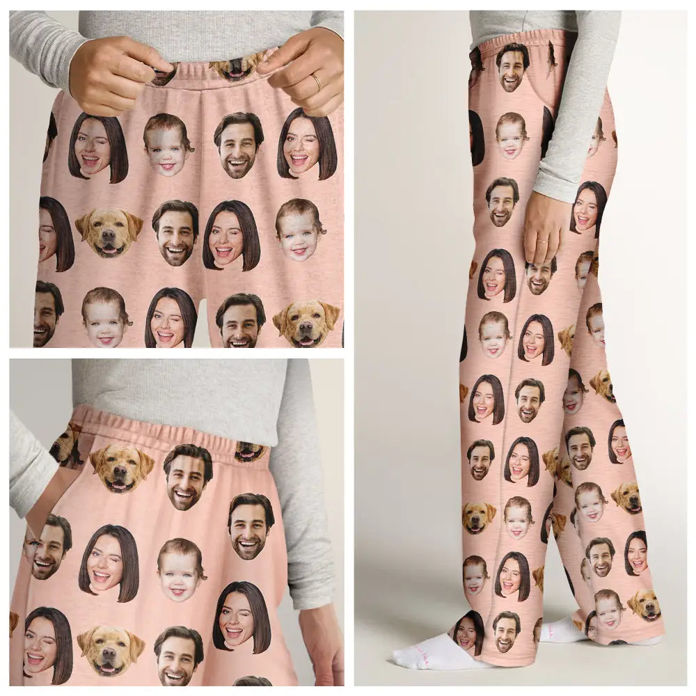 Gift For Men,Dog Lovers,Gift For Father,Gift For Husband,Custom Photo,Funny - Custom Photo Family Kid Pet Funny Face Custom Bright Festive Color - Personalized Pajama Pants