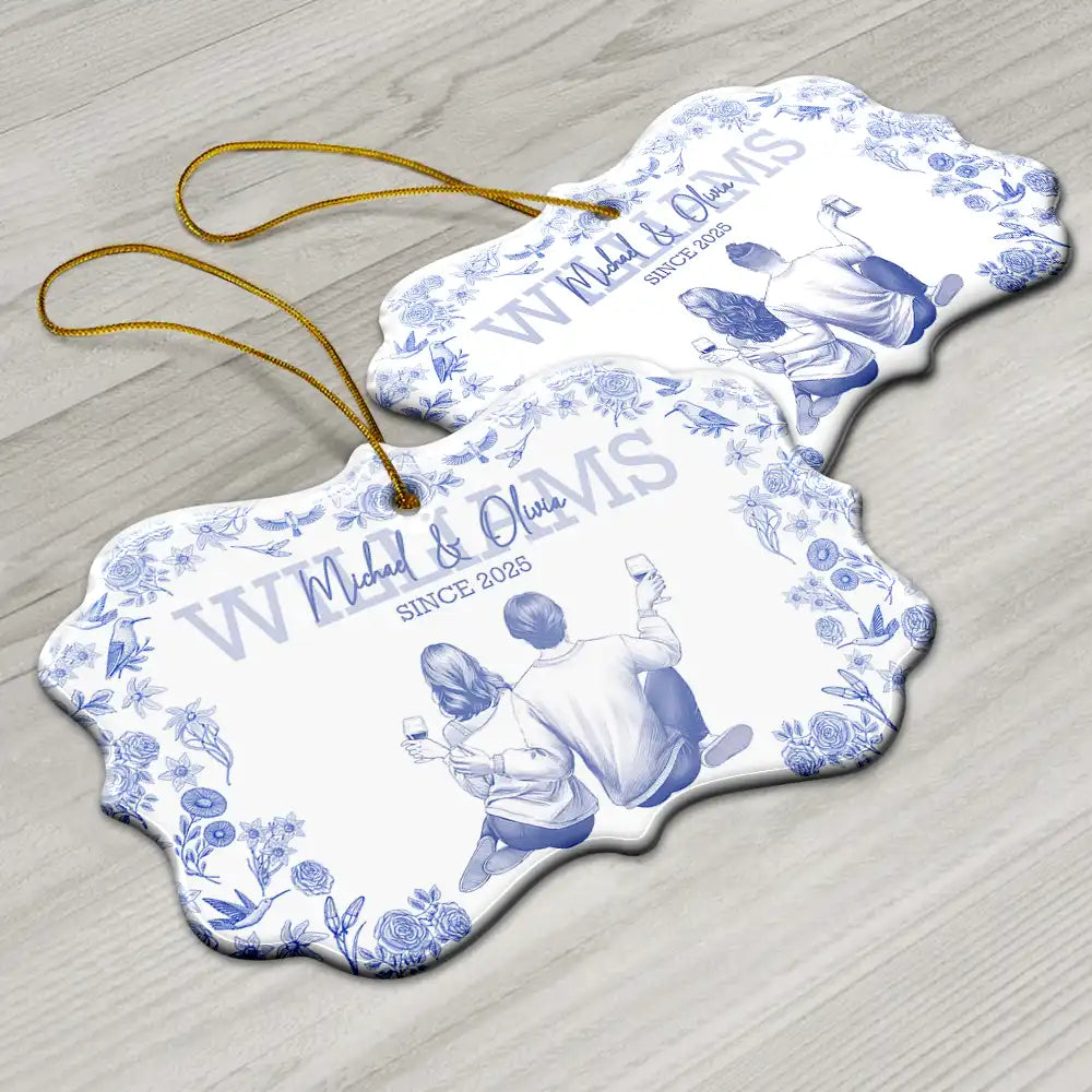 Gift For Couples,Gift For Husband,Gift For Wife,Married ,Love,Christmas - Toile De Jouy Married Couple - Personalized Medallion Ceramic Ornament