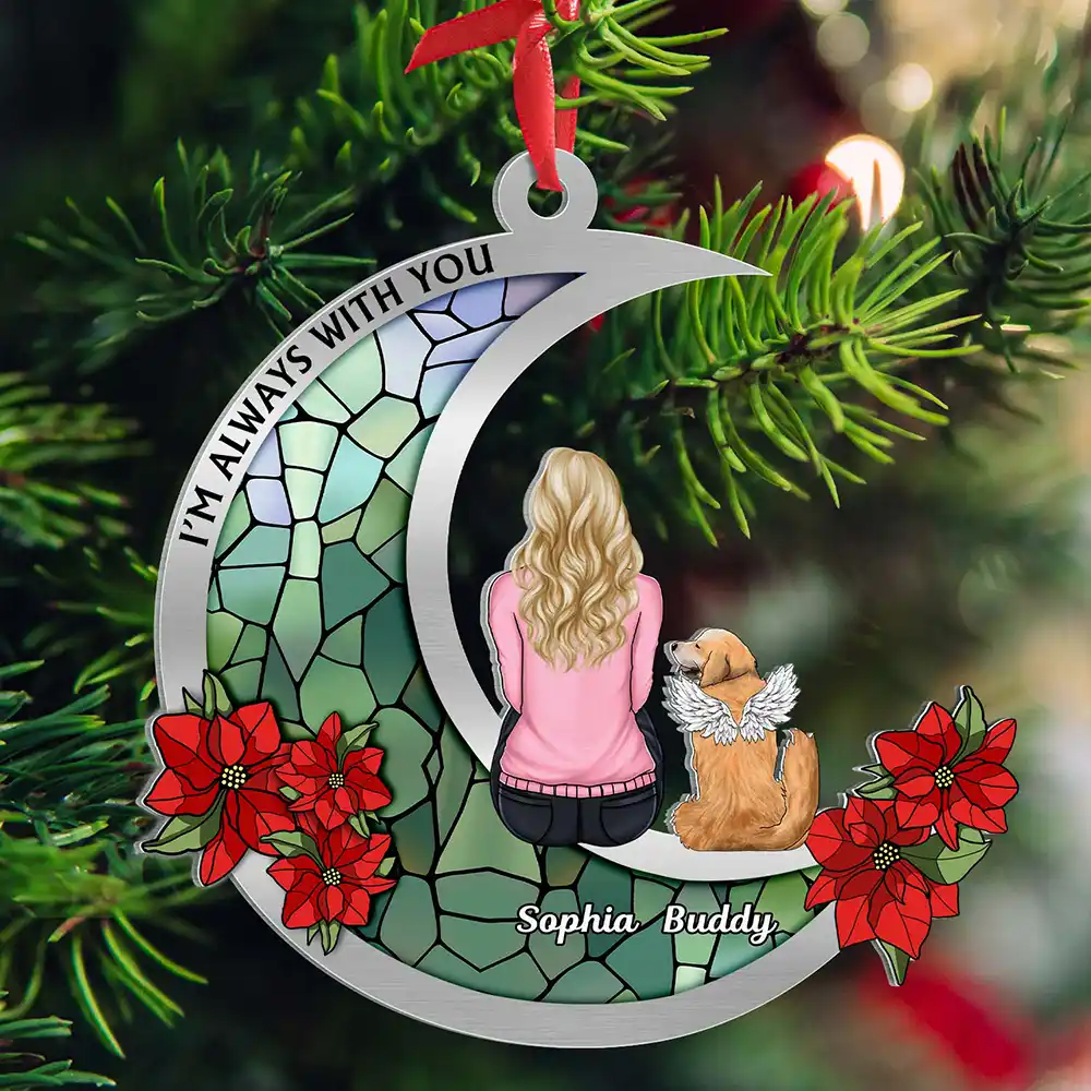 Pet Memorial Stained Glass Moon - Personalized Metal Ornament