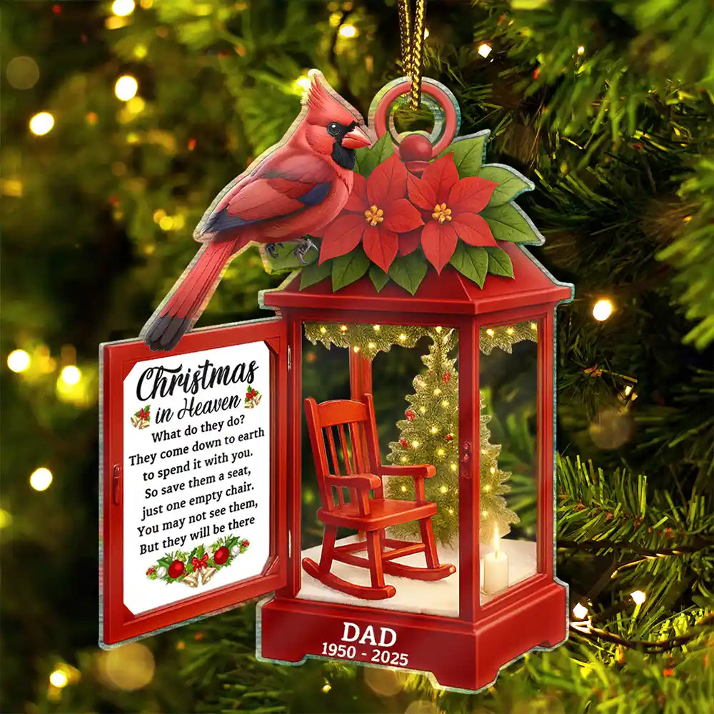 Memorial,Family,Parents,Gift For Grandparents,Sad,Top Market - Christmas In Heaven 3D Effect Memorial Bird - Personalized Custom Shaped Acrylic Ornament