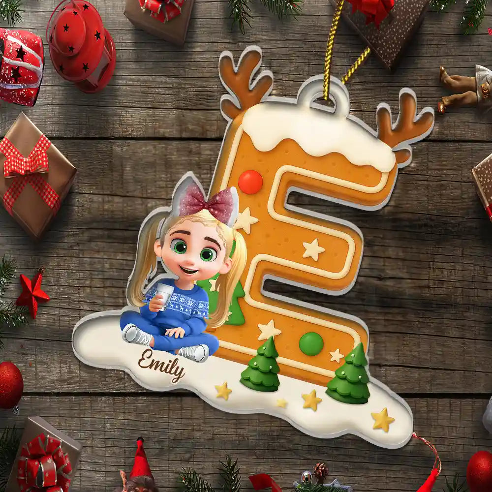 Christmas,Family,Gift For Kids,Happy - Gingerbread Letter Family Kids Keepsake - Personalized Custom Shaped Acrylic Ornament