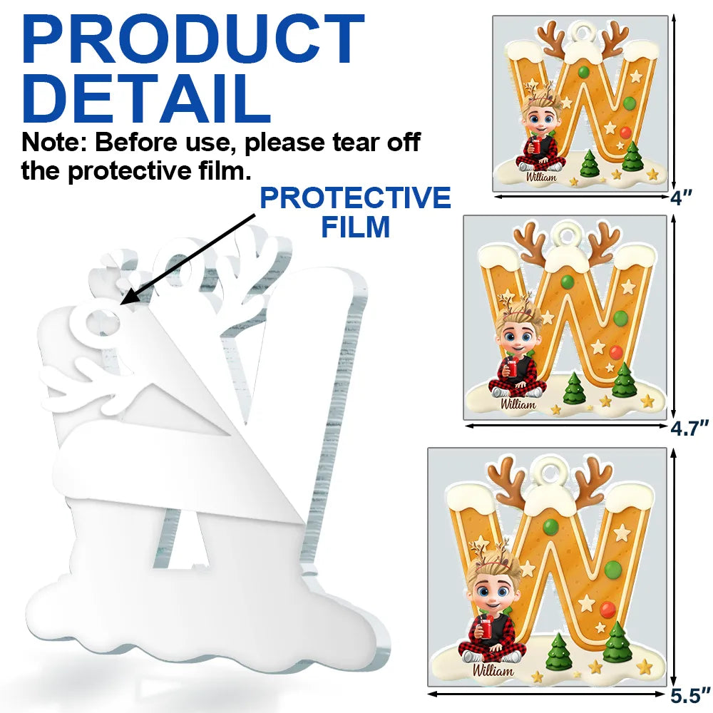 Christmas,Family,Gift For Kids,Happy - Gingerbread Letter Family Kids Keepsake - Personalized Custom Shaped Acrylic Ornament