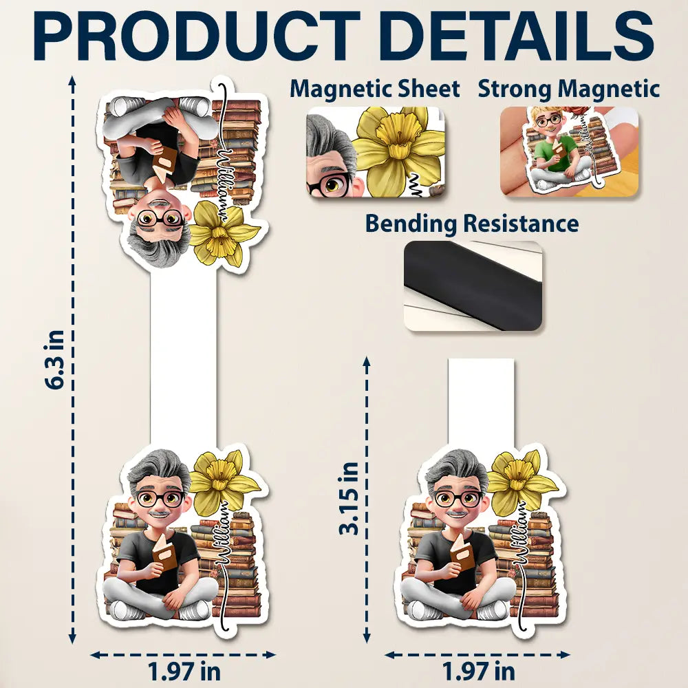 Reading,Gift For Yourself,Gift For Women,Happy - 3D Reading Girl With Birth Month Flower - Personalized Custom Shaped Magnetic Bookmark Clip