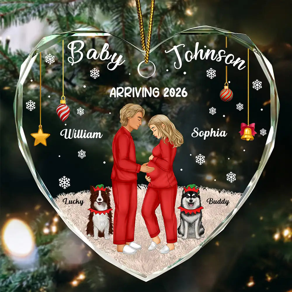 Expecting Parents Baby Arriving Dog Parents To Human Parents - Personalized Heart Shaped Glass Ornament