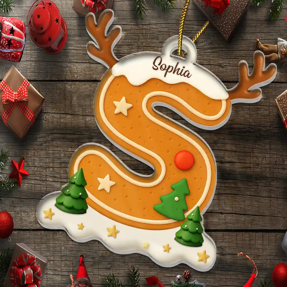 Christmas,Family,Gift For Kids,Happy - Gingerbread Letter Keepsake Gift For Family - Personalized Custom Shaped Acrylic Ornament