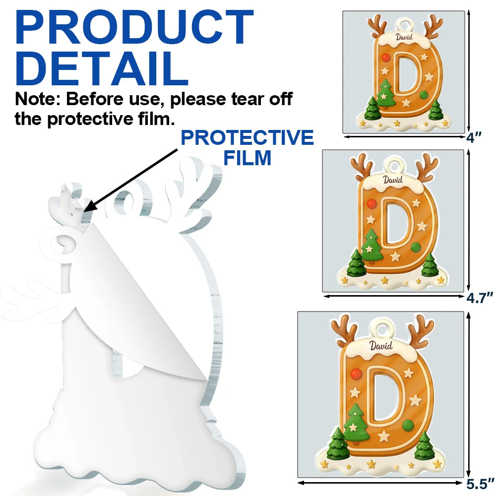 Christmas,Family,Gift For Kids,Happy - Gingerbread Letter Keepsake Gift For Family - Personalized Custom Shaped Acrylic Ornament