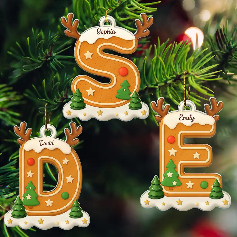 Gingerbread Letter Keepsake Gift For Family - Personalized Custom Shaped Acrylic Ornament