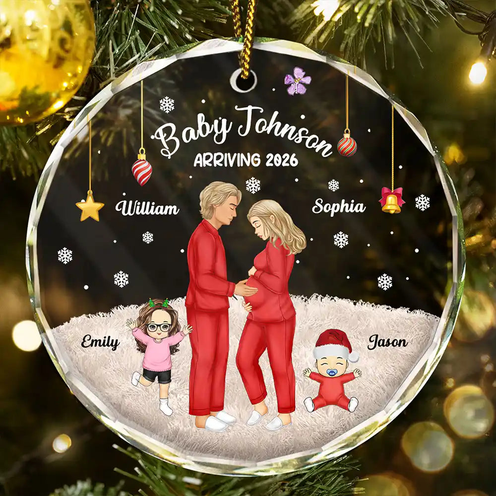 Expecting Parents Baby Arriving The More The Merrier - Personalized Circle Glass Ornament