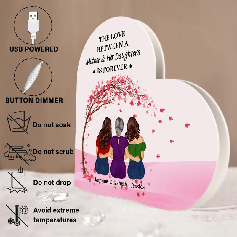 Gift For Women,Gift For Mother,Single Mom, Daughters,Sons,Children,Love - The Love Between A Mother & Her Daughters Sons - Personalized Custom Shaped Light Box