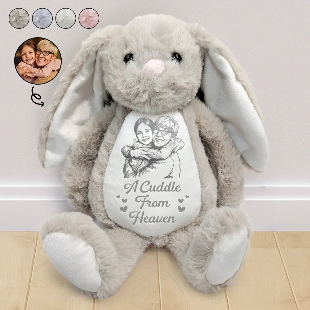 Custom Photo Pencil Sketch A Cuddle From Heaven Memorial - Personalized Soft Toy Bunny