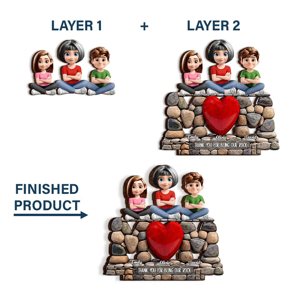 Gift For Mother,Mom - Children,Happy - Mom Thank You For Being Our Rock Pebble Art Style - Personalized Custom Shaped Wooden Plaque