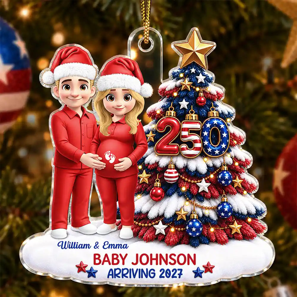 Adorable,America 250th,Christmas,Gift For Mother,Gifts For Her,New Mom,Vector - Baby's First Christmas Expecting Mom Gift - Personalized A250 Acrylic Ornament