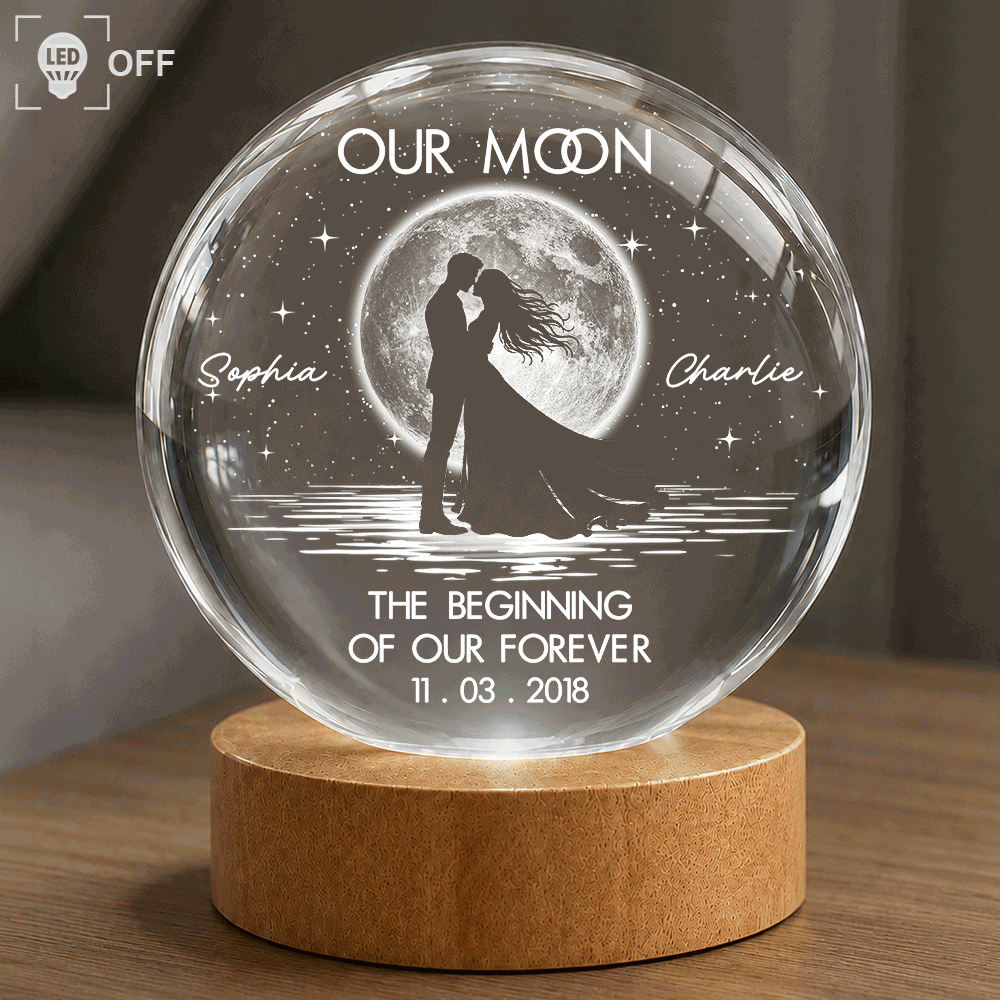 Anniversary,Christmas,Gift For Couples,Moon Phase,Old Couples,Romantic - Anniversary Gift For Couples - Personalized Moon Phase Kissing Under Moonlight Crystal Globe Lamp