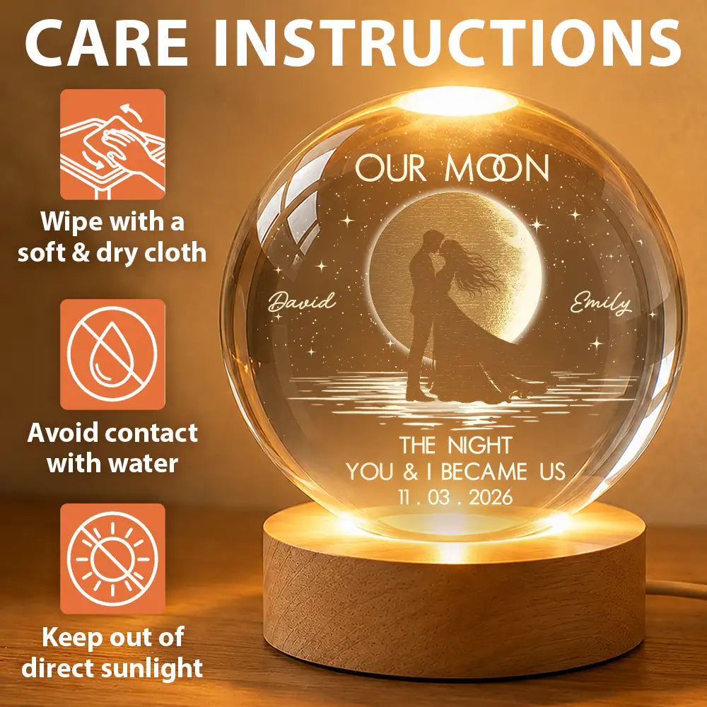 Anniversary,Christmas,Gift For Couples,Moon Phase,Old Couples,Romantic - Anniversary Gift For Couples - Personalized Moon Phase Kissing Under Moonlight Crystal Globe Lamp