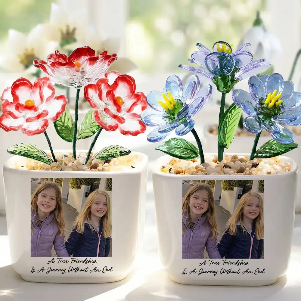 Afro Besties,Christmas,Custom Photo,Gift For Bestie,Humorous,Upload Full Photo - Gift For Best Friend - Personalized Custom Photo Glass Flower Plant Pot