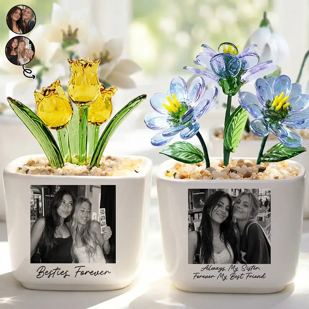 Gift For Best Friend - Personalized Custom Photo Glass Flower Plant Pot