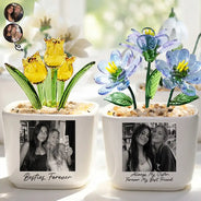 Afro Besties,Christmas,Custom Photo,Gift For Bestie,Humorous,Upload Full Photo - Gift For Best Friend - Personalized Custom Photo Glass Flower Plant Pot