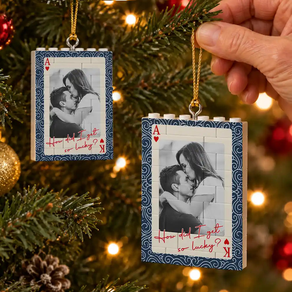Christmas,Custom Photo,Gift For Couples,Old Couples,Romantic,Upload Full Photo - Christmas Gift For Couple - Personalized Custom Photo King & Queen Building Blocks Ornament