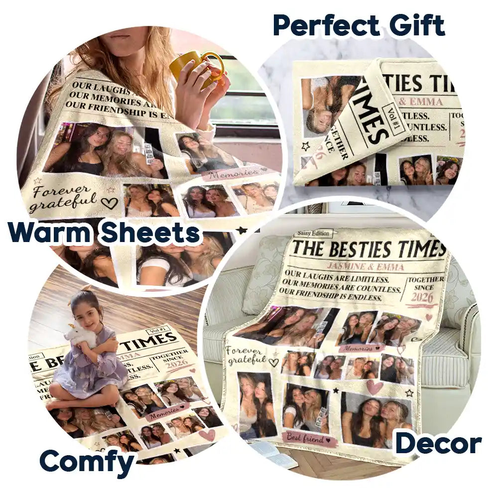 Afro Besties,Christmas,Cozy,Custom Photo,Gift For Bestie,Upload Full Photo - Gift For Bestie - Personalized Custom Photo Newspaper Fleece Blanket, Sherpa Blanket