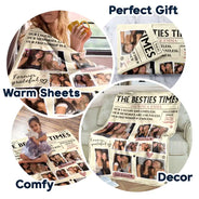 Afro Besties,Christmas,Cozy,Custom Photo,Gift For Bestie,Upload Full Photo - Gift For Bestie - Personalized Custom Photo Newspaper Fleece Blanket, Sherpa Blanket