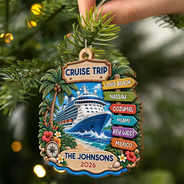 Christmas,Cruising,Family,Happy,Icon - Cruise Lover Gift - Personalized Family Vacation Wooden Ornament