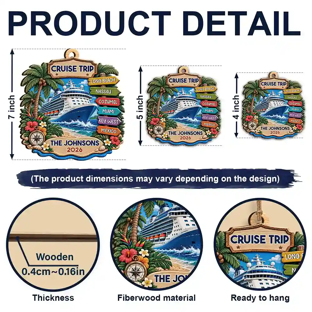 Christmas,Cruising,Family,Happy,Icon - Cruise Lover Gift - Personalized Family Vacation Wooden Ornament