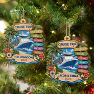 Christmas,Cruising,Family,Happy,Icon - Cruise Lover Gift - Personalized Family Vacation Wooden Ornament