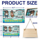 Welcome To Our Little Piece Of Paradise Summer Vibes - Anniversary, Birthday Gift For Spouse, Lover, Husband, Wife, Boyfriend, Girlfriend, Couple, Beach Lovers - Personalized Custom Wood Rectangle Sign