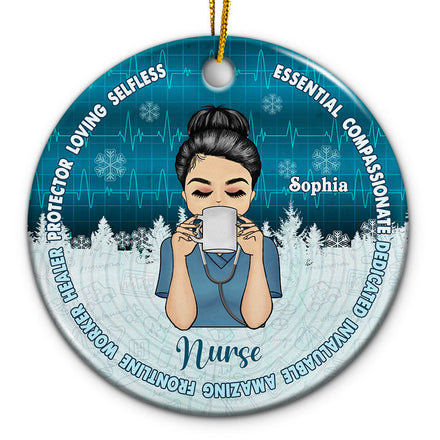 Love Selfless Protector - Christmas Nurse Gift - Personalized Custom Circle Ceramic Ornament