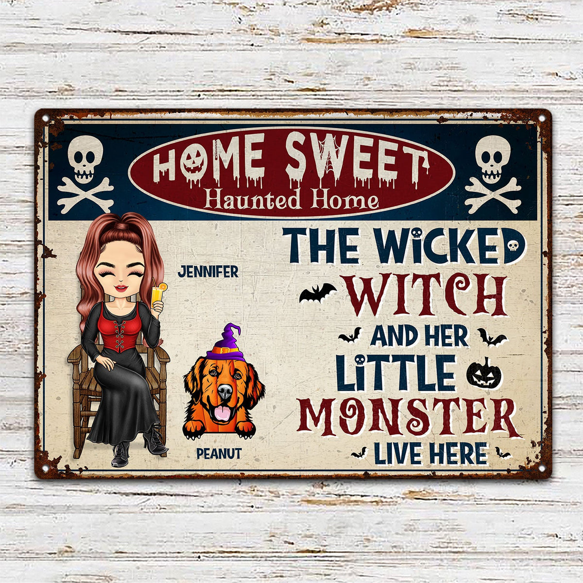 The Wicked Witch And Her Little Monsters Live Here - Backyard Sign, Halloween Home Decor Gift For Dog Lovers - Personalized Classic Metal Signs