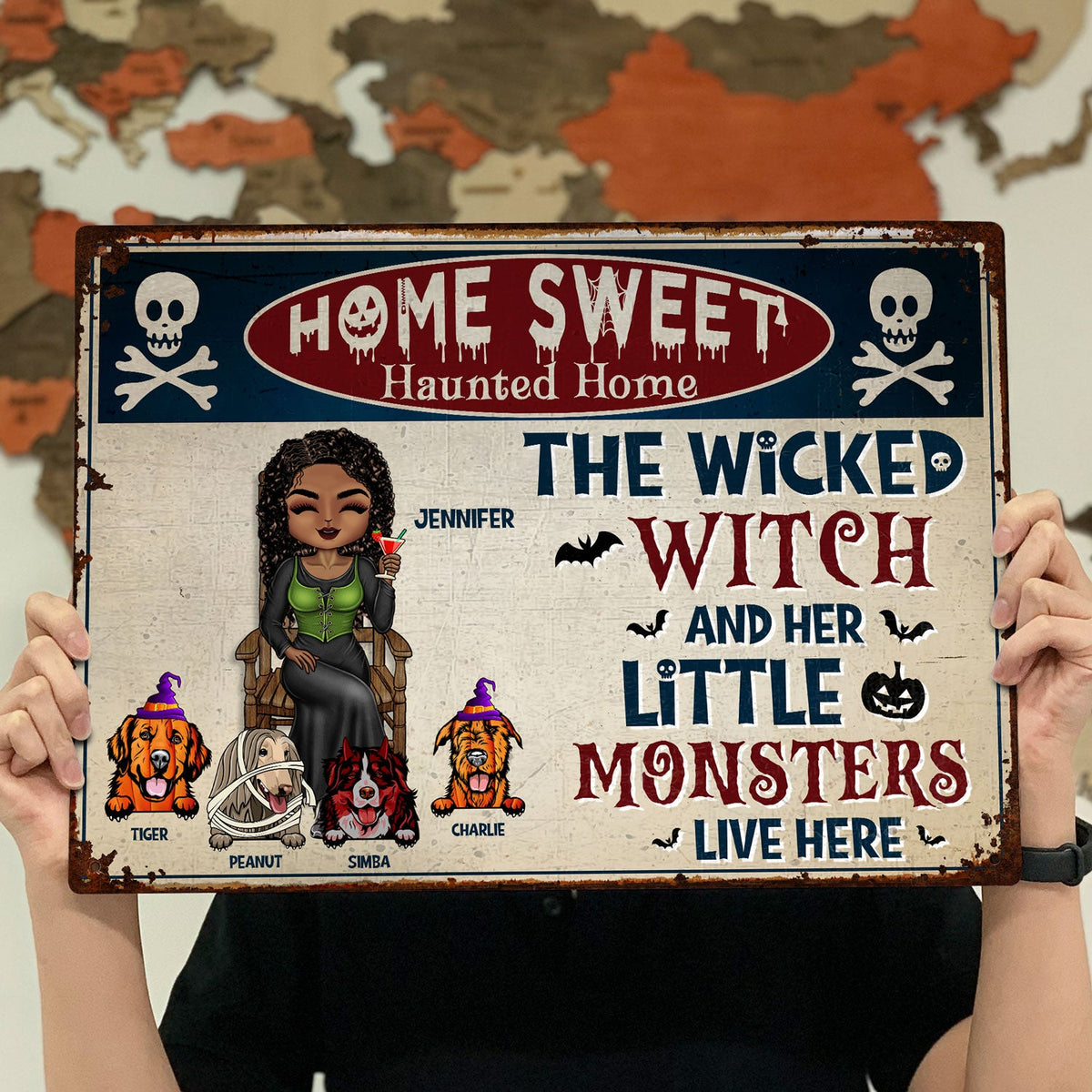 The Wicked Witch And Her Little Monsters Live Here - Backyard Sign, Halloween Home Decor Gift For Dog Lovers - Personalized Classic Metal Signs