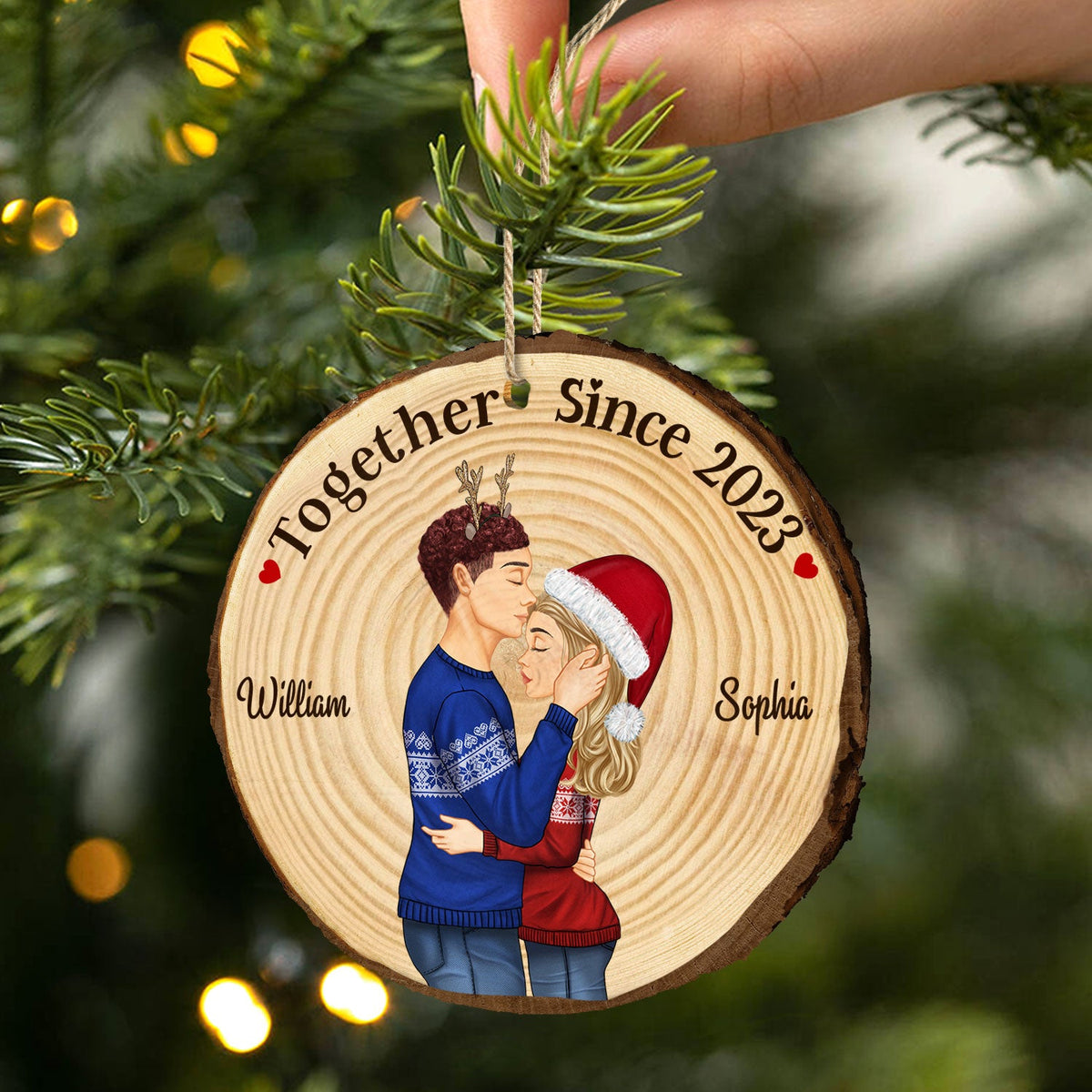 Couple Together Since - Anniversary, Christmas Gift For Spouse, Lover, Husband, Wife, Boyfriend, Girlfriend - Personalized Wood Slice Ornament