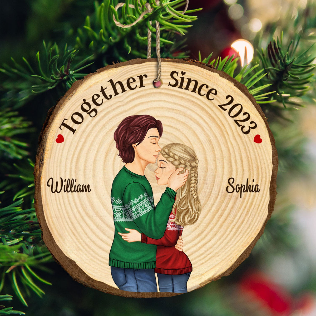 Couple Together Since - Anniversary, Christmas Gift For Spouse, Lover, Husband, Wife, Boyfriend, Girlfriend - Personalized Wood Slice Ornament