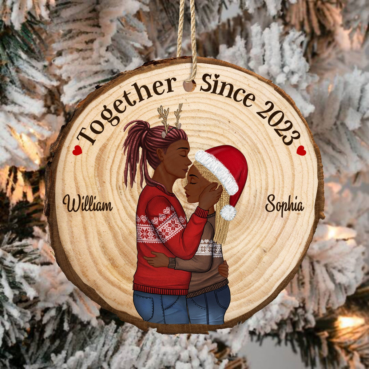 Couple Together Since - Anniversary, Christmas Gift For Spouse, Lover, Husband, Wife, Boyfriend, Girlfriend - Personalized Wood Slice Ornament