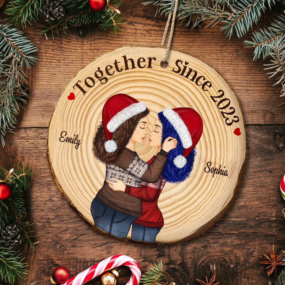Couple Together Since - Anniversary, Christmas Gift For Spouse, Lover, Husband, Wife, Boyfriend, Girlfriend - Personalized Wood Slice Ornament