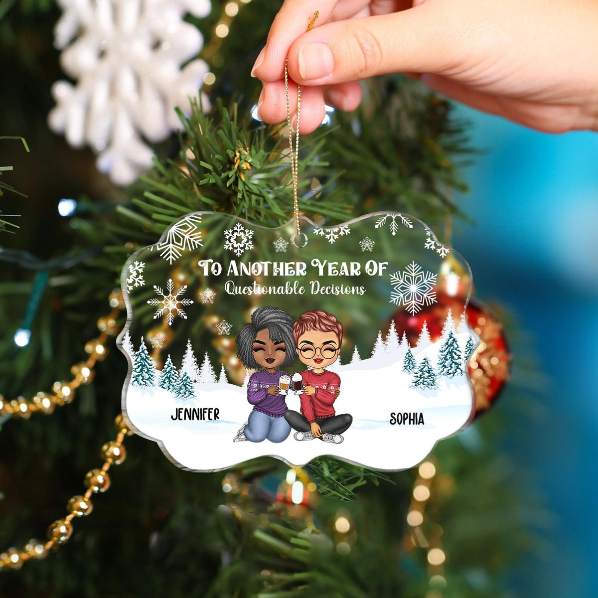 To Another Year Of Questionable Decisions - Christmas Gift For Besties - Personalized Medallion Acrylic Ornament