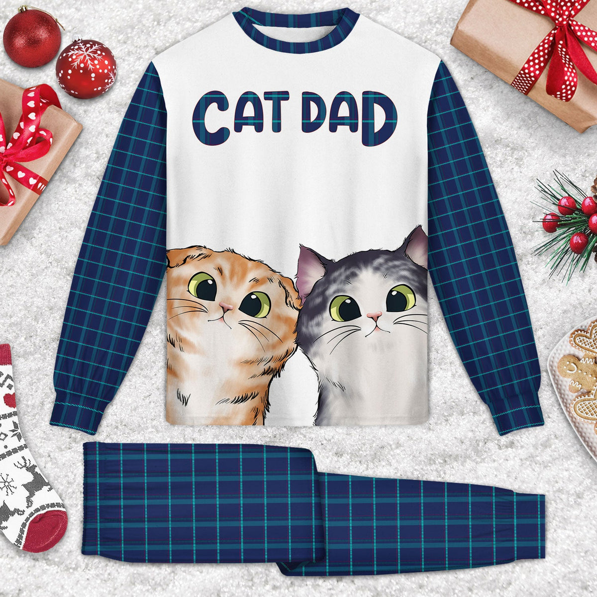 Cat Mom Cat Dad Cartoon Style - Gift For Cat Lovers - Personalized Unisex Pajamas Set