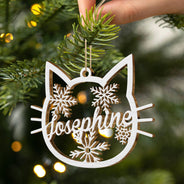 Cat Face Custom Name - Christmas Gift For Cat Lovers - Personalized Wooden Cutout Ornament