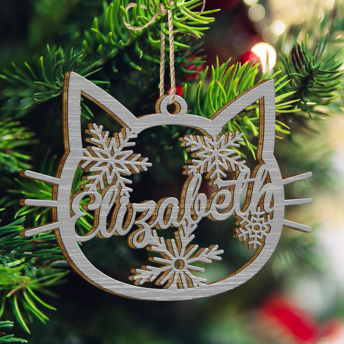 Cat Face Custom Name - Christmas Gift For Cat Lovers - Personalized Wooden Cutout Ornament