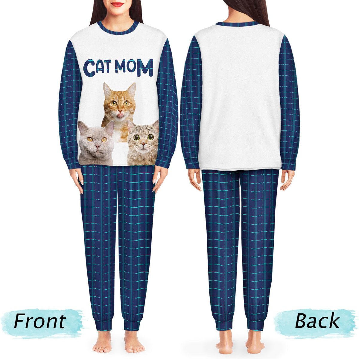 Custom Photo Cat Mom Cat Dad - Gift For Cat Lovers - Personalized Unisex Pajamas Set