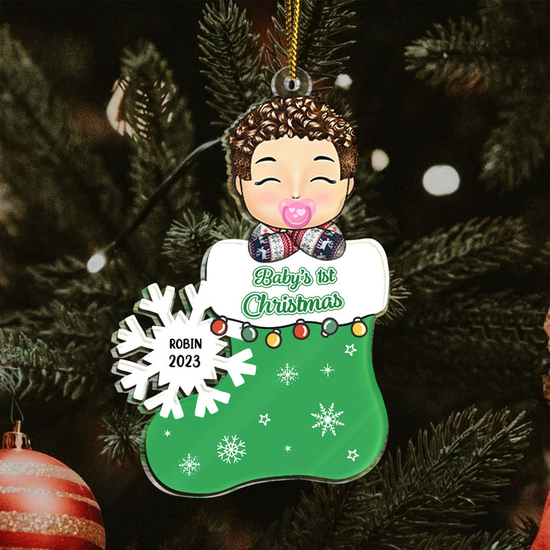 Baby's 1st Christmas - Newborn Baby Gift - Personalized Cutout Acrylic Ornament