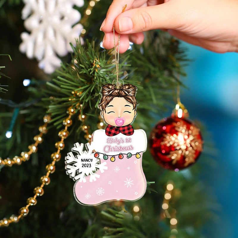 Baby's 1st Christmas - Newborn Baby Gift - Personalized Cutout Acrylic Ornament