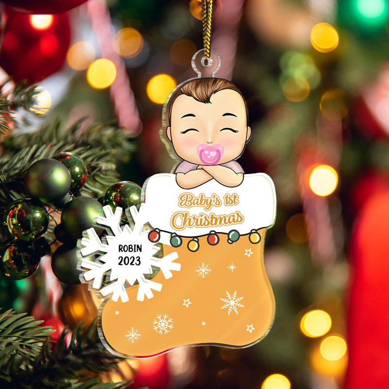 Baby's 1st Christmas - Newborn Baby Gift - Personalized Cutout Acrylic Ornament