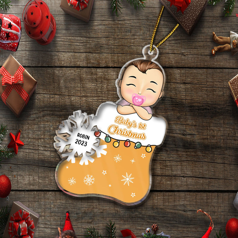 Baby's 1st Christmas - Newborn Baby Gift - Personalized Cutout Acrylic Ornament