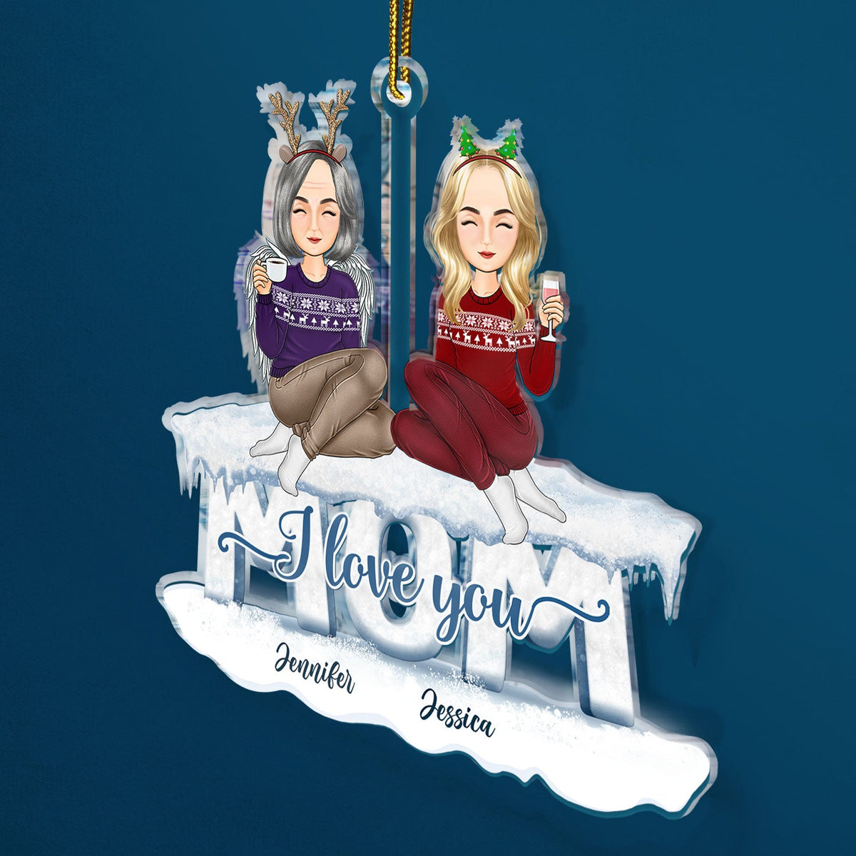 Mom We Love You Cartoon Style - Christmas Gift For Mother - Personalized Cutout Acrylic Ornament