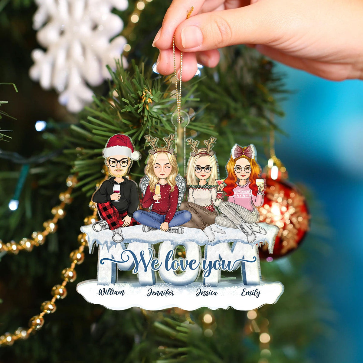 Mom We Love You Cartoon Style - Christmas Gift For Mother - Personalized Cutout Acrylic Ornament
