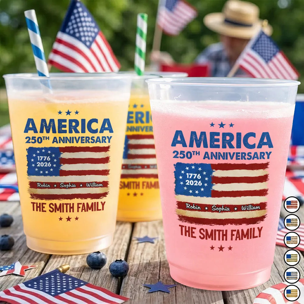 Patriotic 250th Anniversary Family Names - Personalized Frosted Cups
