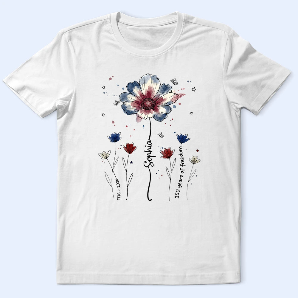 America 250th,Independence Day,Gift For Yourself,Proud,Icon - Patriotic Birth Flower 250 Years Of Freedom - Personalized T Shirt