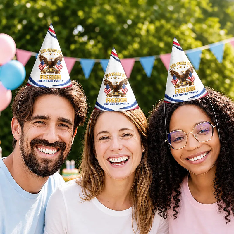 America 250th,Independence Day,Family,Proud,Icon - Patriotic Eagle 250 Years Of Freedom 3D Effect - Personalized Party Hats